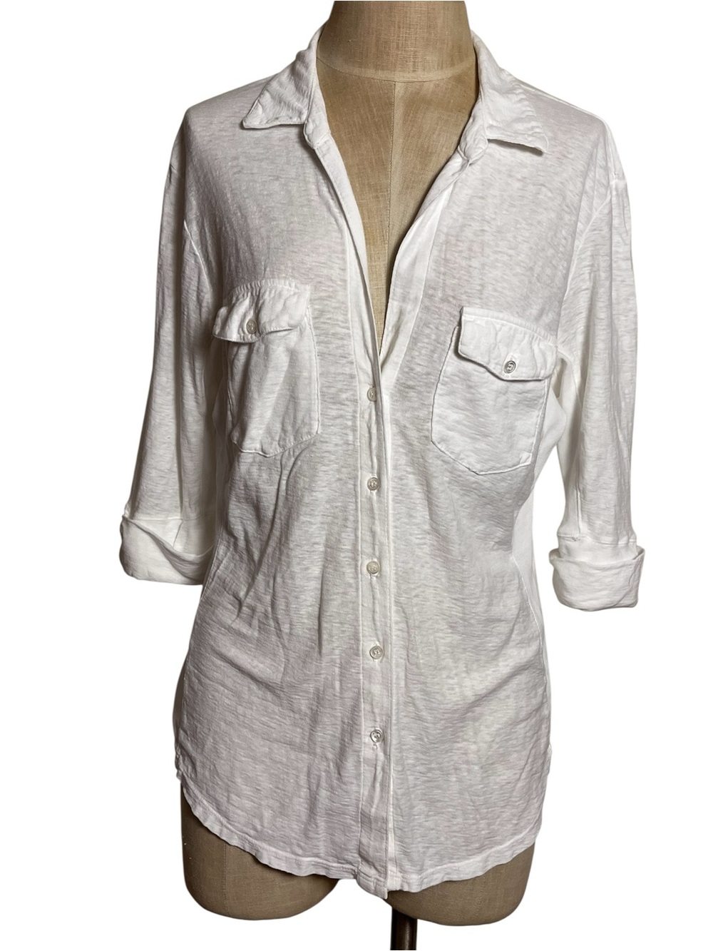 James Perse White Sheer Slub Side Panel Button Down Shirt —  4 XL - Picture 4 of 13